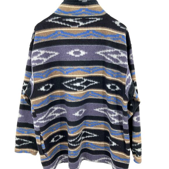 Vintage 90s Carlos Santana Mens Aztec 1/4 Zip Fleece Pull Over Drawstring Sz XL - Picture 2 of 8